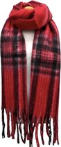 Écharpe Longue Chaude - Qualité Extra Épaisse - Carreaux - Rouge - Zwart - 215 x 38 cm (225)