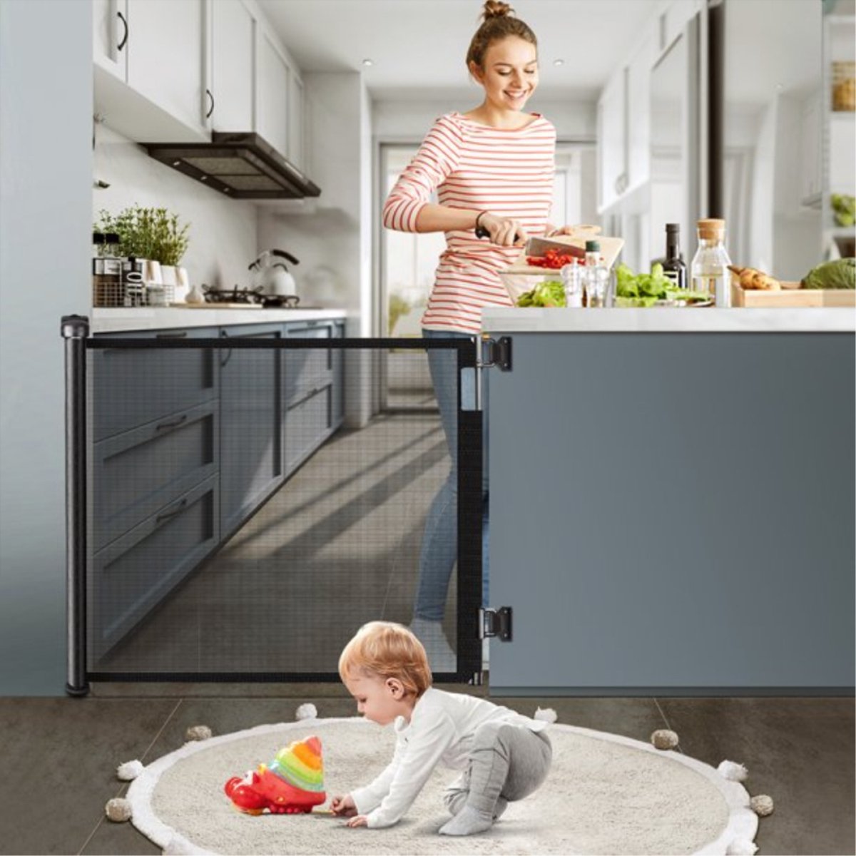 Dreambaby Retractable Baby Safety Door, Extra Wide and Tall Net Door, Fits up to 140 cm Width and 93 cm Height, White