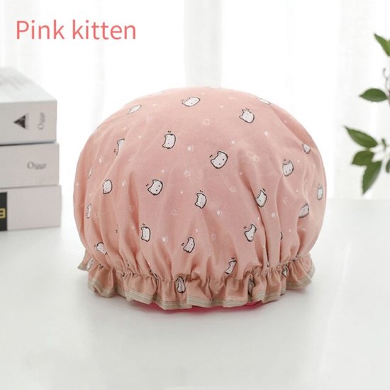 2 x Dikke Douche muts Shower Cap Pink Cat Waterdicht BadMuts