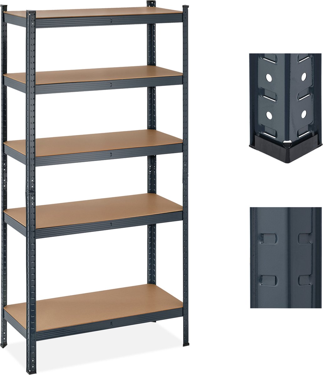 Relaxdays stalen stellingkast - 180 cm hoog - 875 cm - opbergrek berging - stellingrek