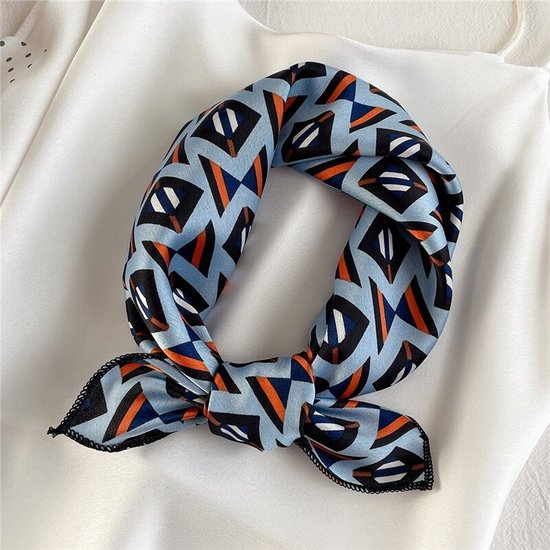 Foto: Kleine dames sjaal blauw patroon zijden sjaal bandana 47 47 cm