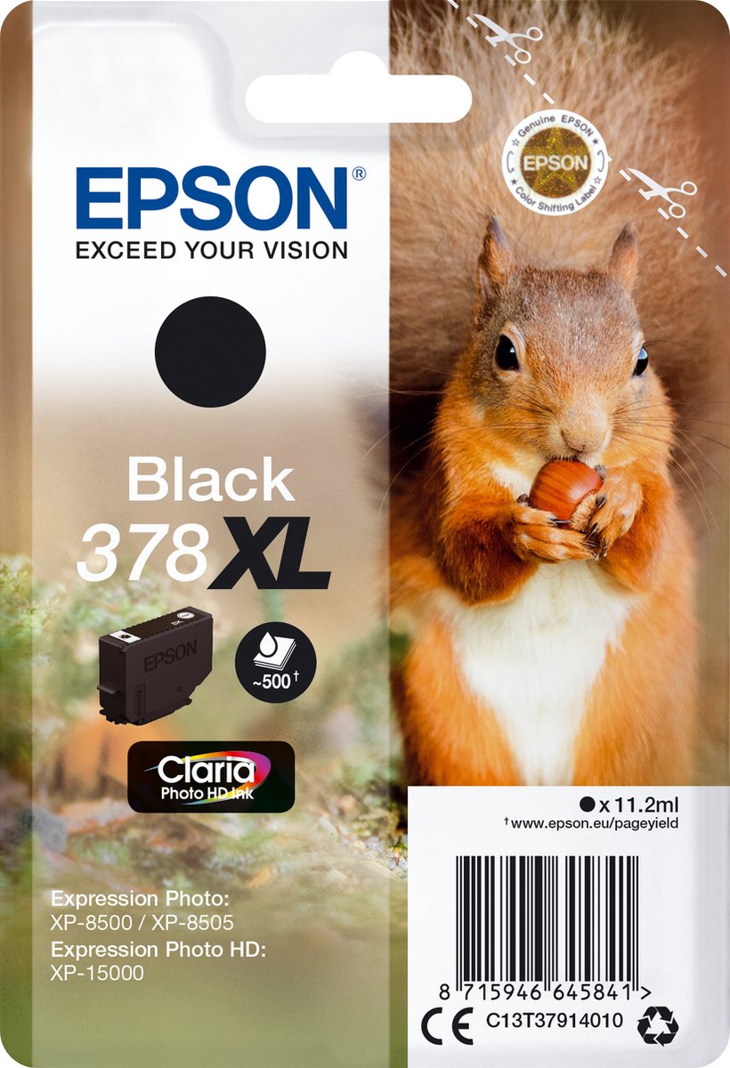 Epson Squirrel Singlepack Black 378XL Claria Photo HD Ink