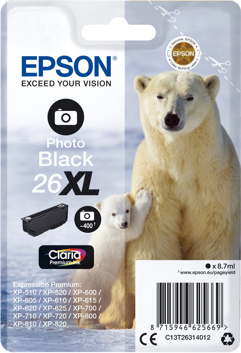 EPSON 26XL Zwart Photo Claria Premium Ink (C13T26314022)