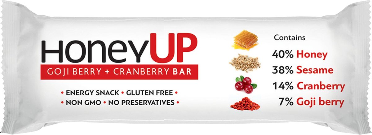 HoneyUp Energie Snack met Goji Berry en Granberry 40gr 4 stuks | Honing Proteine Repen 22,9g koolhydraten