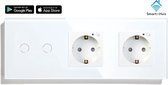 SmartinHuis – Slimme serieschakelaar (2) + tweevoudig stopcontact – Wit – Wifi – Hotelschakelaar – 2 lampen