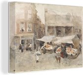 Canvas Schilderij Markt met bloemenstalletjes - Schilderij van George Hendrik Breitner - 40x30 cm - Wanddecoratie