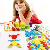QZM 155 stukjes Tangramvormen - Creatieve houten puzzel voor jonge kinderen in het onderwijs - Tangram Kinderen Geometrische Vormen Houten Puzzels - Montessori Speelgoedpuzzel met Geometrische vormen