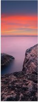 WallClassics - Poster Glanzend – Oranje/Roze Lucht boven Meer - 20x60 cm Foto op Posterpapier met Glanzende Afwerking