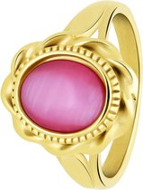 Lucardi Dames vintage ring met bloem roze – Maat 60 – 19mm - Ring - Cadeau - Moederdag - Staal goldplated - Goudkleurig