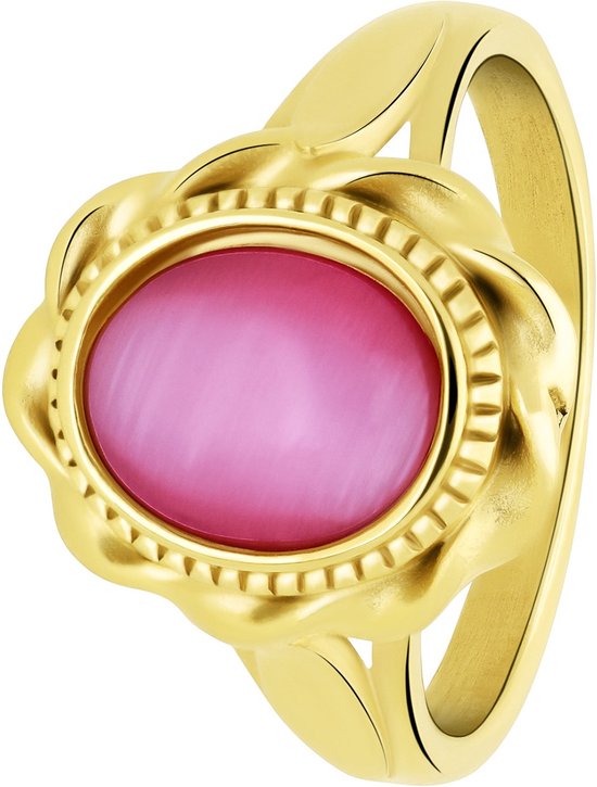 Lucardi - Dames vintage ring met bloem - Ring - Cadeau - Staal goldplated - Goudkleurig