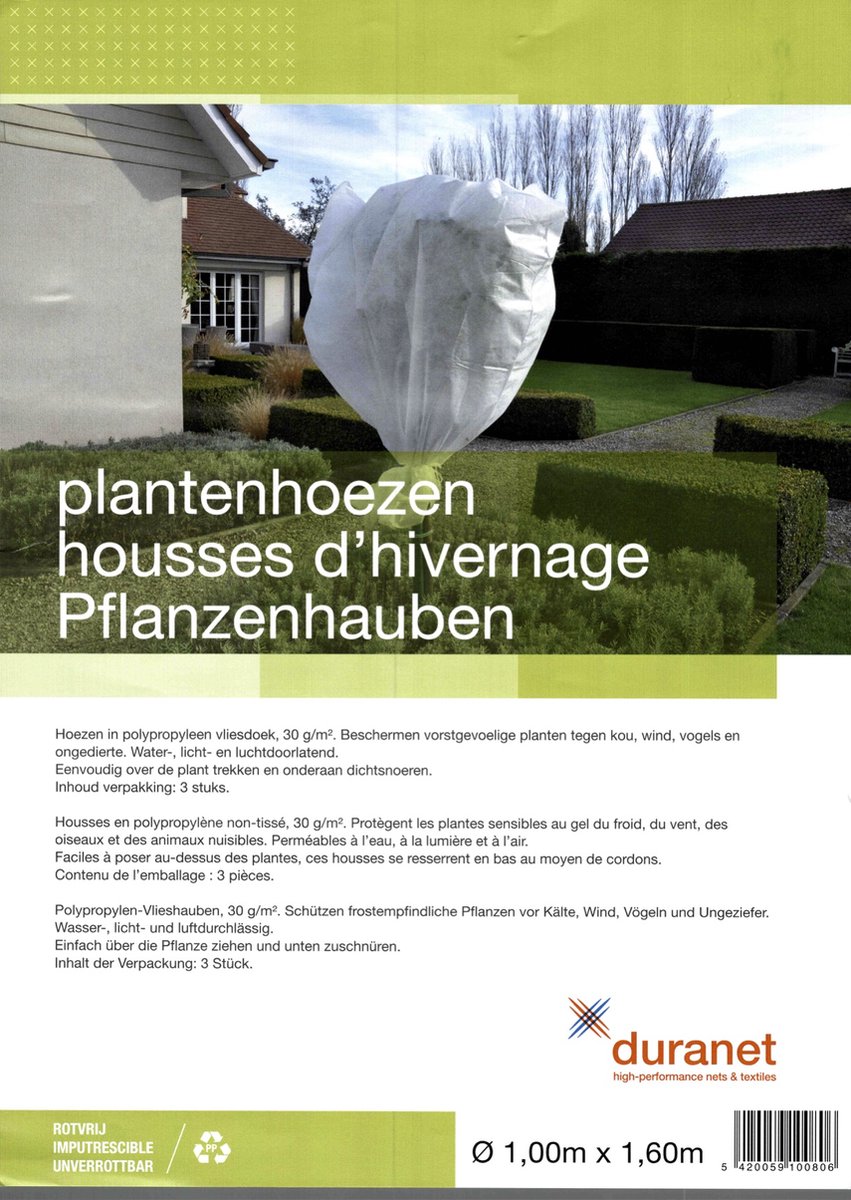 3 x Plantenhoes - vliesdoek - klimaatdoek - plantenbescherming - diameter 1 x 1,6 meter 30 g/m2