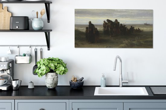 Peinture sur toile Pêcheurs avec un noyé - peinture de Jozef Israels - 80x40 cm - Décoration murale