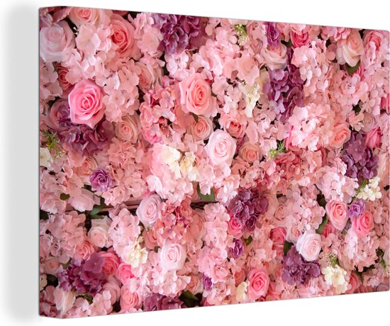 Canvas Schilderij Bloemen - Roze - Rozen - 120x80 cm - Wanddecoratie