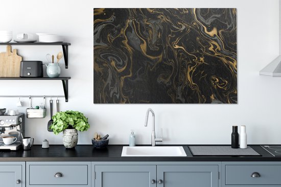 Canvas Schilderij Marmer - Textuur - Grijs - Goud - Marmerlook - Luxe - 120x80 cm - Wanddecoratie