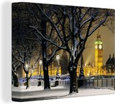 Canvas Schilderij Winter - Big Ben - Londen - 80x60 cm - Wanddecoratie