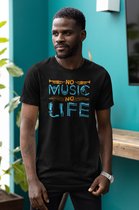Rick & Rich - T-Shirt No Music No Life - T-shirt met opdruk - T-shirt Muziek - Tshirt Music - Zwart T-shirt - T-shirt Man - Shirt met ronde hals - T-Shirt Maat L
