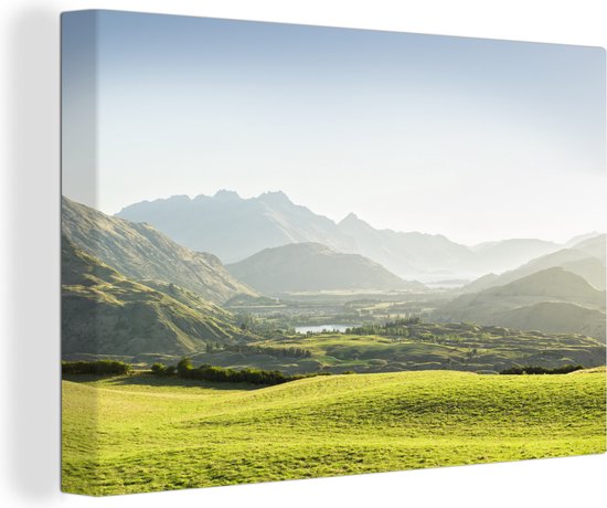 Canvas Schilderij Heuvellandschap Nieuw-Zeeland fotoprint - 60x40 cm - Wanddecoratie