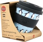 Quy Cup 230ml Ecologische Reis Beker - "Pinguïn" - BPA Vrij - Gemaakt van Gerecyclede Pet Flessen met Zwarte Siliconen deksel
