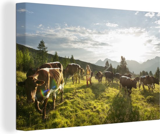 Canvas Schilderij Weide met koeien in Oostenrijk - 120x80 cm - Wanddecoratie