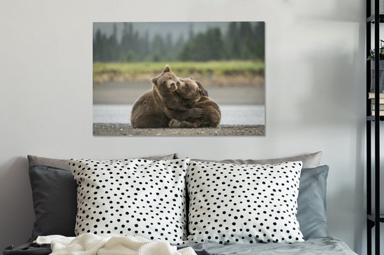 Jouer grizzlis toile 2cm 90x60 cm - impression photo sur toile peinture (Décoration murale salon / chambre à coucher) / Animaux sauvages Peintures Toile