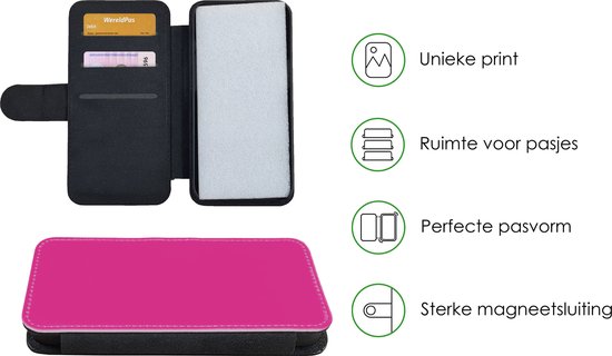 Étui pour téléphone iPhone 12 Bookcase - Fuchsia - Fluo - Couleurs - Avec compartiments - Étui portefeuille avec fermeture magnétique