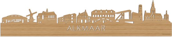 Skyline Alkmaar Bamboe hout - 120 cm - Woondecoratie - Wanddecoratie - Meer steden beschikbaar - Woonkamer idee - City Art - Steden kunst - Cadeau voor hem - Cadeau voor haar - Jubileum - Trouwerij - WoodWideCities