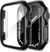 Full Cover Tempered Glass Screen Protector Cover Case Bumper Hoesje Geschikt Voor Apple Watch Series 7/8 41 mm - zwart