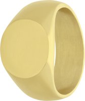 Lucardi Heren Gerecycled stalen goldplated zegelring rond - Ring - Staal - Goudkleurig - 20 / 63 mm