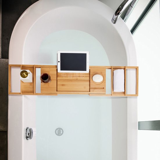 ACAZA Badplank - Badrek - Badplank voor in bad – Uitschuifbaar van 75 tot 109 cm Breed - Bamboe