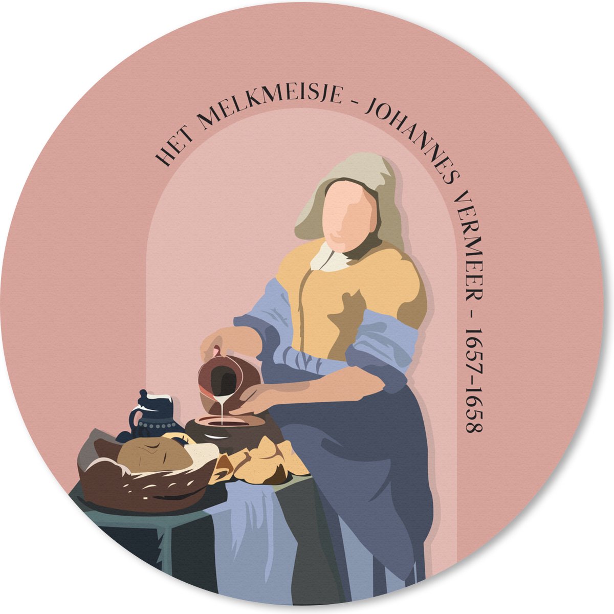 Muismat rond 30x30 cm - Mousepad Pastel - Melkmeisje - Roze - Oude meesters - Ronde muismatten