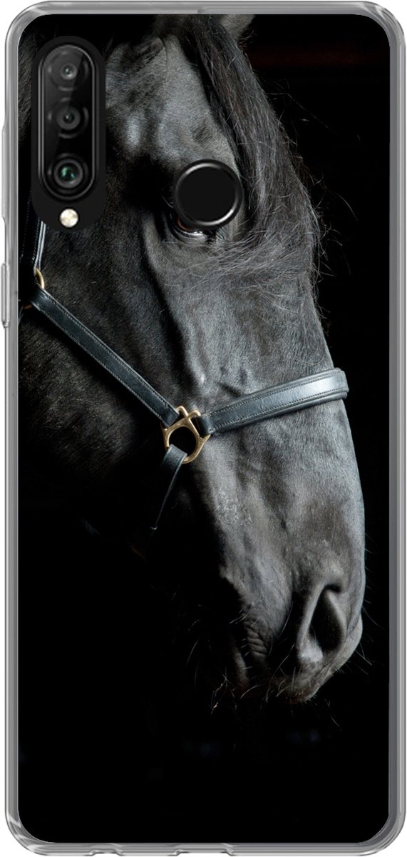 Telefoonhoesje Geschikt voor Huawei P30 Lite hoesje - Paard - Licht - Zwart - Siliconen Telefoonhoesje Telefoonhoesje