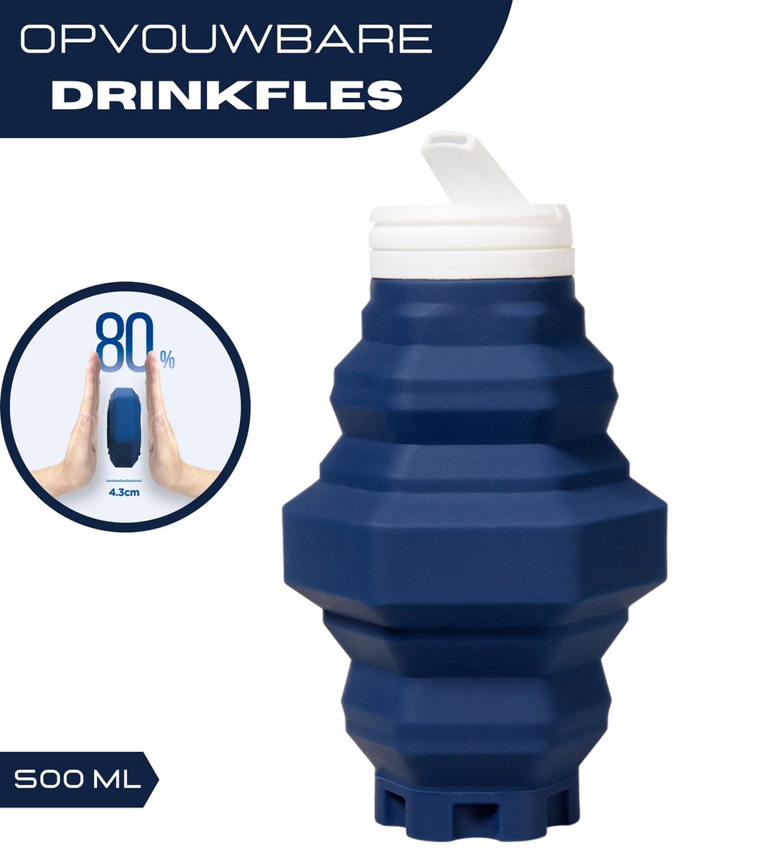 Opvouwbare Waterfles - Drinkfles met rietje - Sportfles - Bidon - Hardlopen - Motivatie waterfles - Blauw
