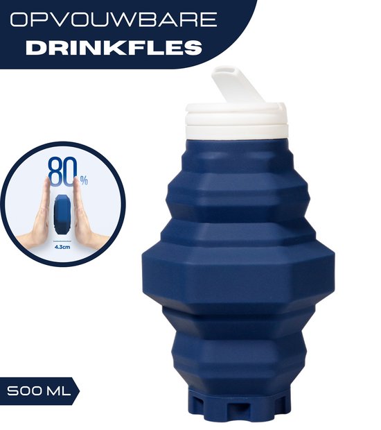Opvouwbare Waterfles - Drinkfles met rietje - Sportfles - Bidon - Hardlopen - Motivatie waterfles - Blauw