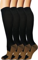 Releeve - 8 stuks (4 paar) - Compressie kousen met sok - Sport sokken - Steunkousen - Reissokken - Reiskousen - Zwart S/M