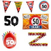 50 jaar versiering pakket - Versiering Verjaardag Abraham/Sarah - Versiering 50 Jaar Verjaardag - Slingers - Gevelvlag - Ballonnen - Afzetlint - FolieBallon - Button
