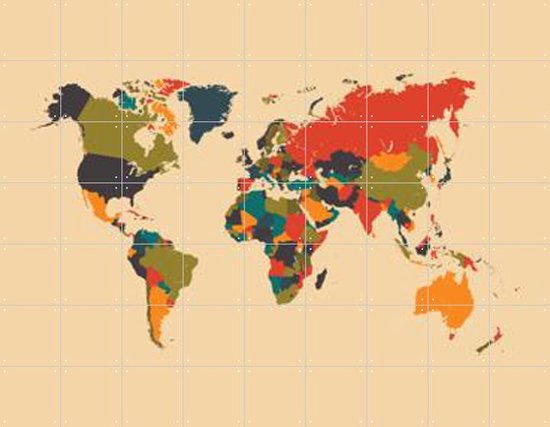 IXXI World Map Mosaic Autumn - Wanddecoratie - Kinderen - 180 x 140 cm