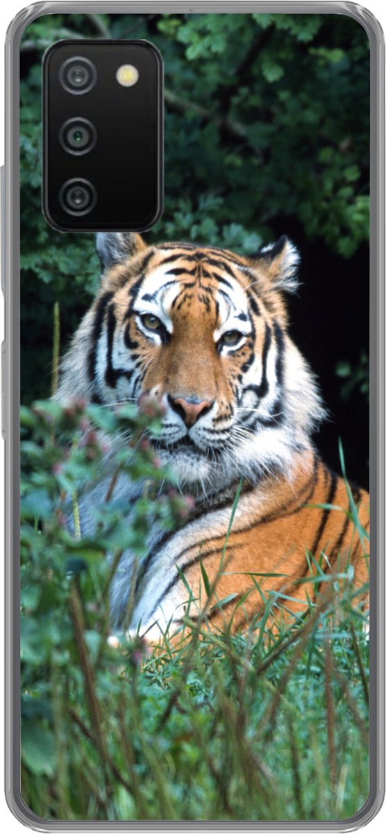 Telefoonhoesje Geschikt voor Samsung Galaxy A03s hoesje - Tijger - Gras - Groen - Siliconen Telefoonhoesje Telefoonhoesje