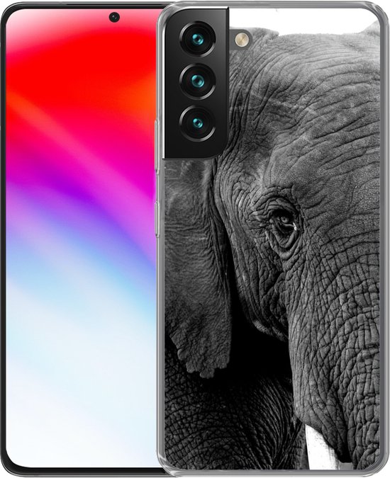 Coque Samsung Galaxy S22 Plus - Gros plan d'un éléphant dans la nature en noir et blanc - Coque de téléphone en Siliconen