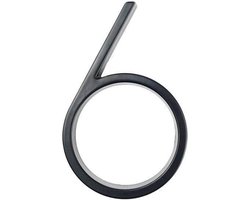 Amato Black nr. 6 - 125mm - zwart modern huisnummer - zwart huisnummer - huisnummer zwart - huisnummer 6