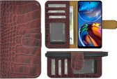 Motorola Moto E32/ E32s Hoesje - Bookcase - Moto E32/ E32s Hoesje Book Case Wallet Echt Leer Croco Bordeauxrood Cover