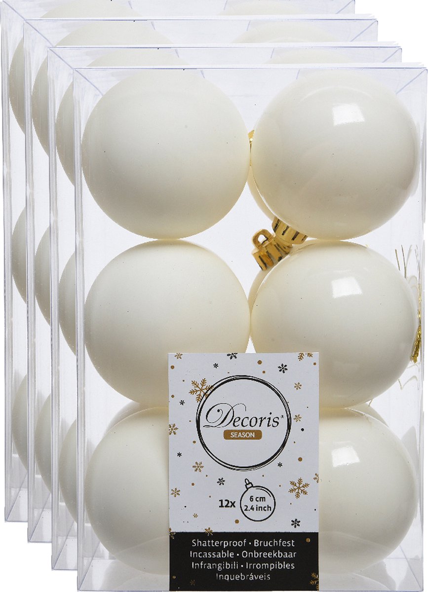 48x stuks kunststof kerstballen wol wit 6 cm - Mat/glans - Onbreekbare plastic kerstballen