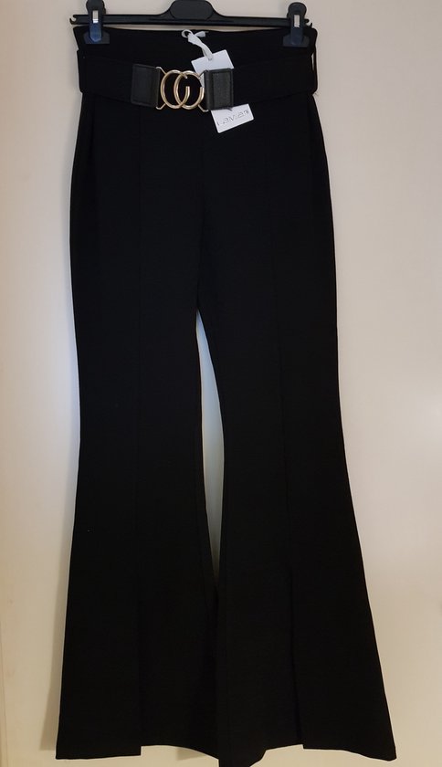 Dames flared broek met bijpassende riem zwart One size