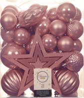 Kerstballen 66x stuks met ster piek - lichtroze - kunststof 4, 5, 6, 8, 10 cm