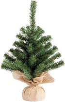 Everlands Mini kerstboom - groen - in jute zak - 45 cm