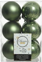 Decoris Kerstballen - 12 stuks - kunststof - mos groen - 6 cm