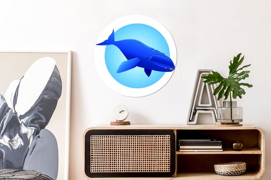 illustration d'une baleine bleue sur fond bleu Cercle mural aluminium ⌀ 60 cm - impression photo sur cercle mural / cercle vivant / cercle de jardin (décoration murale)