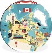 WallCircle - Wandcirkel - Muurcirkel - Illustraties op een kaart van Canada - Aluminium - Dibond - ⌀ 90 cm - Binnen en Buiten