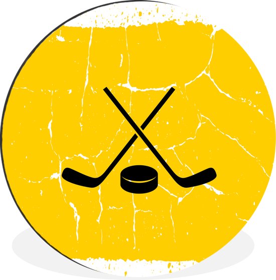 WallCircle - Wandcirkel - Muurcirkel - Een symbool van twee ijshockeysticks en een puck in een illustratie - Aluminium - Dibond - ⌀ 30 cm - Binnen en Buiten