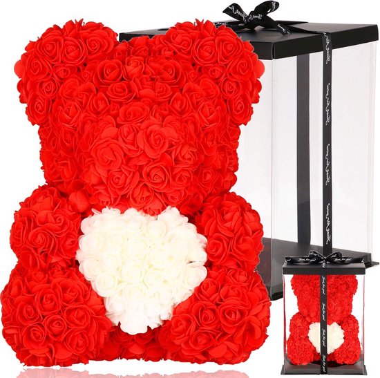 Touloube Roze beer, cadeaus voor vrouwen, roze teddybeer, teddybeer, bloemen op elke roze beer, cadeau voor Moederdag, Valentijnsdag, verjaardag, met geschenkdoos