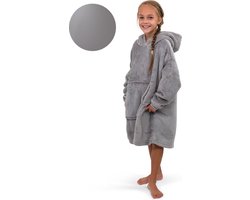foto van Smileify® Hoodie Deken Kinderen - Fleece Deken met Mouwen - Plaid - Snuggie - Comfy - Grijs